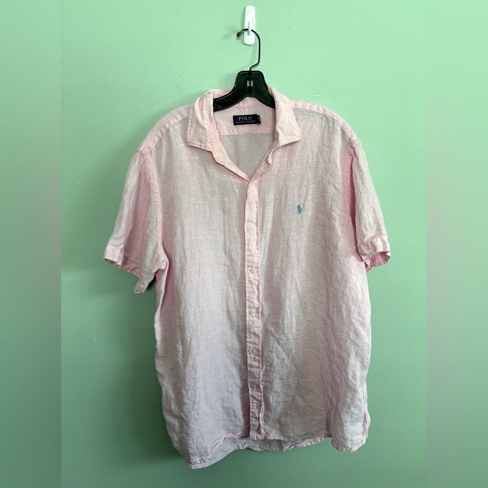 Polo Ralph Lauren Short Sleeve Classic Fit Linen Shirt Carmel Pink XL